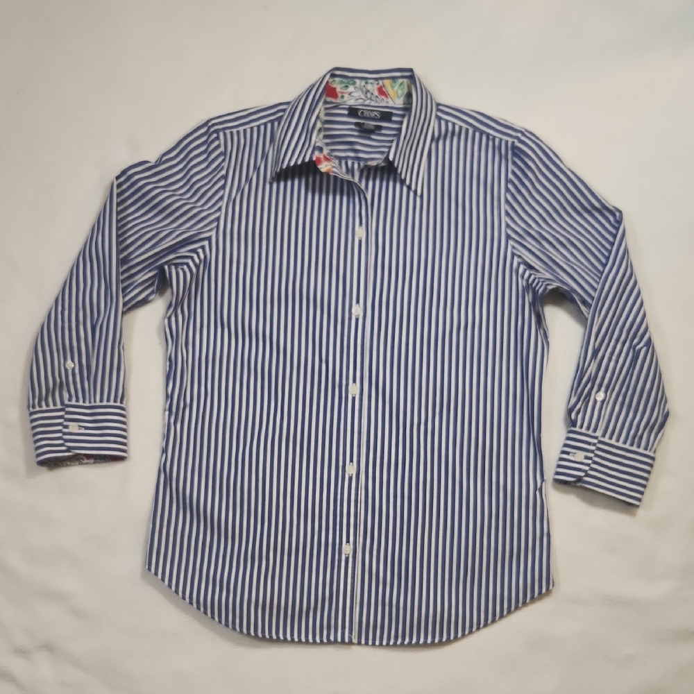 Womens Chaps No-Iron Striped Button-Down Shirt with Contrast Cuffs Sz S